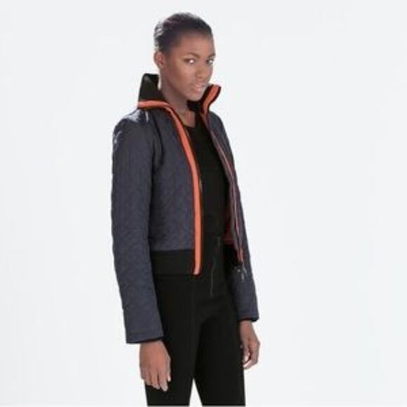 Zara Quilted Bomber Jacket in Navy and Red - Picture 1 of 7